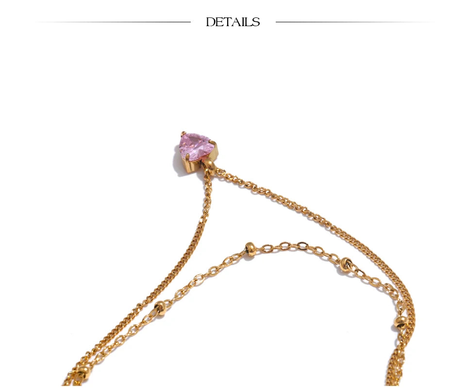 Pink Double-Layer Stacking Heart Necklace