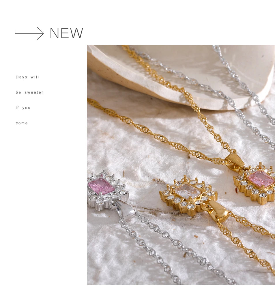 Shiny Cubic Zirconia Square Necklace