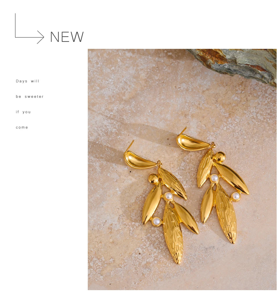 Flower Leaf Dangle Earrings