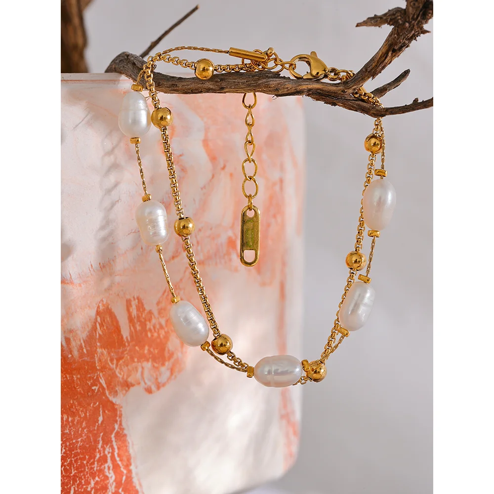 PearlLuxe Double Chain Bracelet