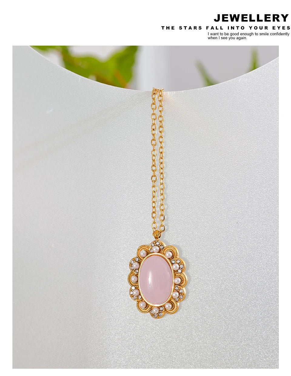 Vintage Oval Pendant Pink Necklace