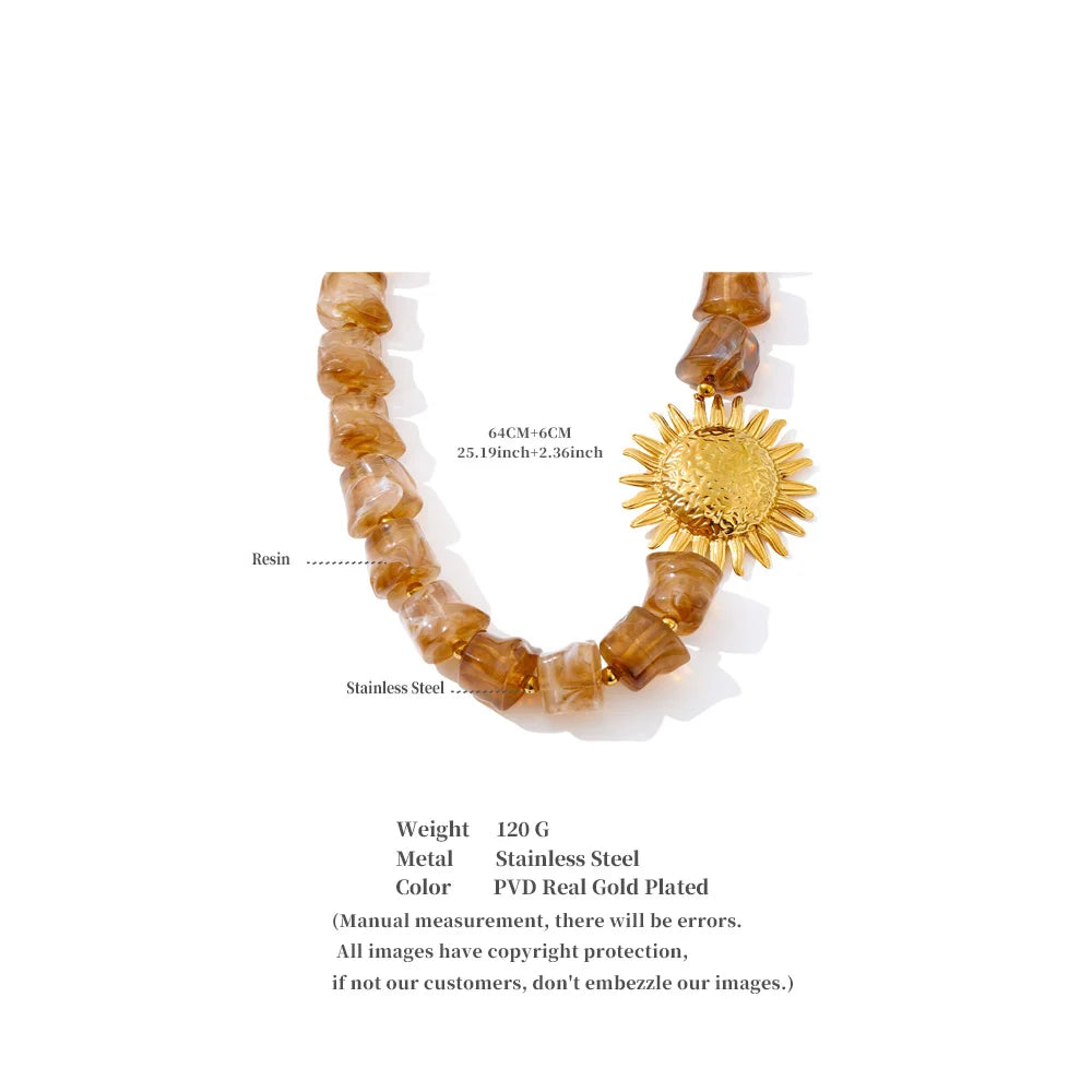 Amber Resin Sun Beads Chain Handmade Necklace
