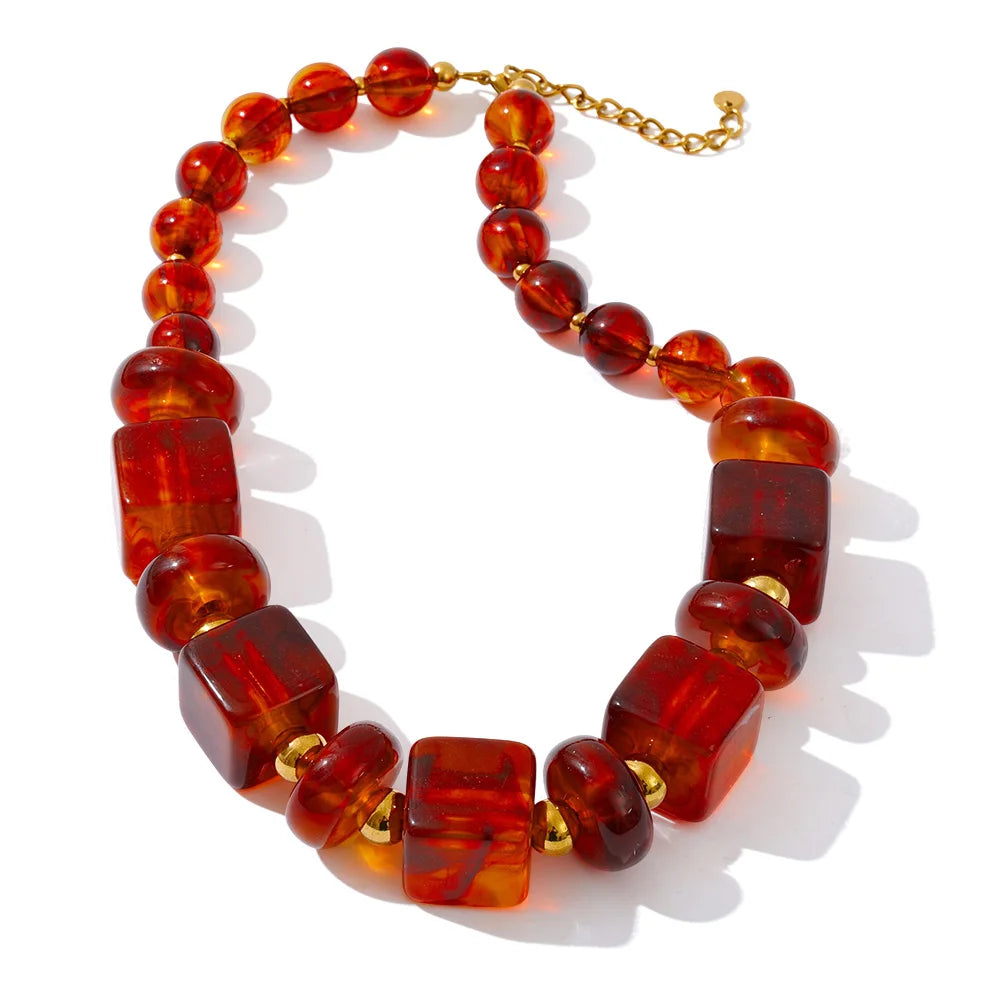 Acrylic Square Round Beads Chain Handmade Necklace