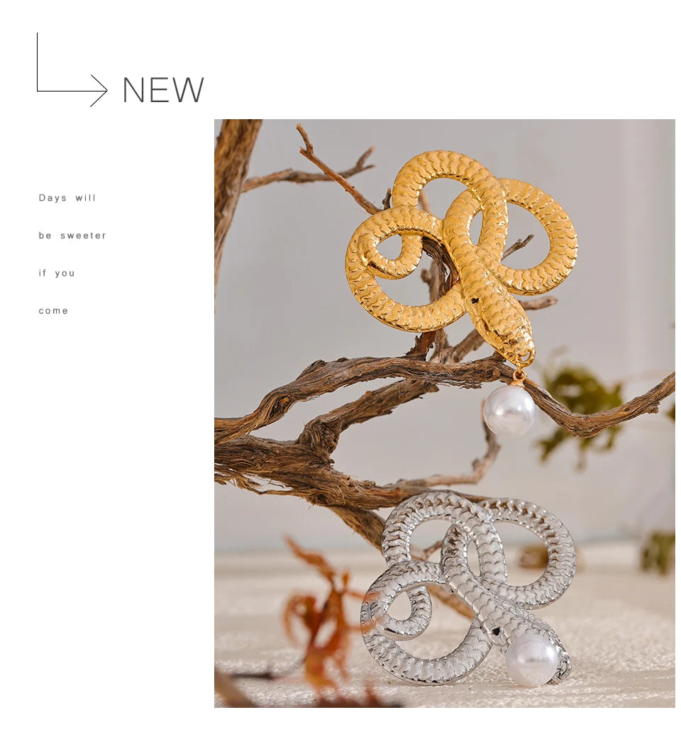 Snake Drop Pearl Brooch