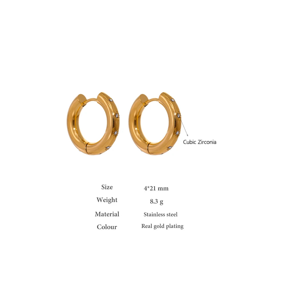 Round Star CZ Hoop Earrings