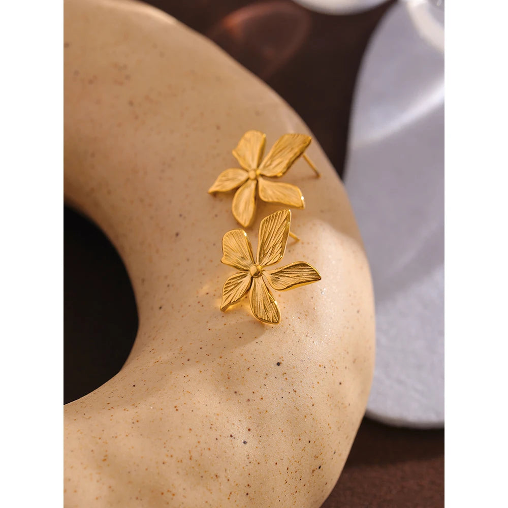 Golden Flower Stud Earrings