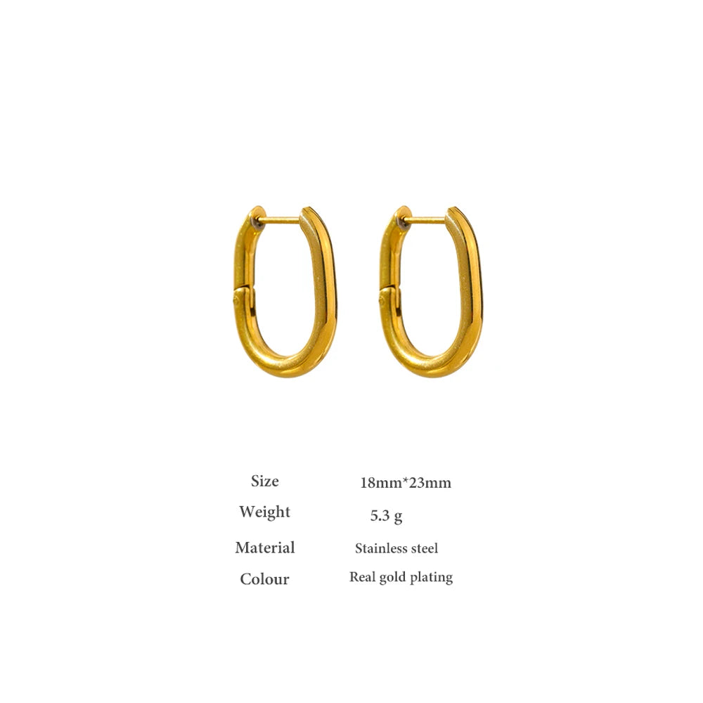 Minimalist Oval Metal Hoop Earrings