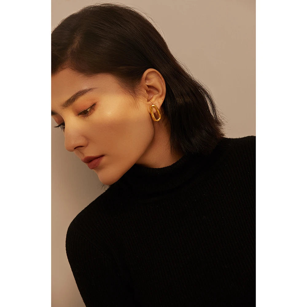 Minimalist Metal Oval Stud Earrings