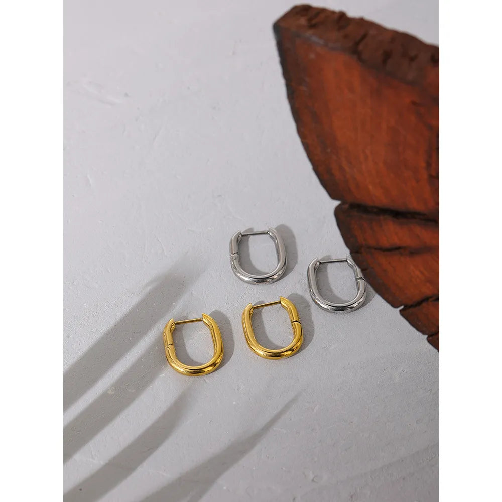 Minimalist Oval Metal Hoop Earrings