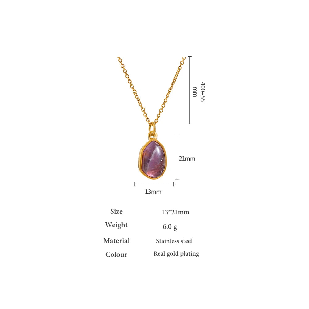 Crystal Green Purple Natural Stone Pendant Necklace