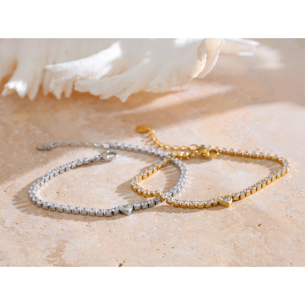 Cubic Zirconia Heart Chain Bracelet