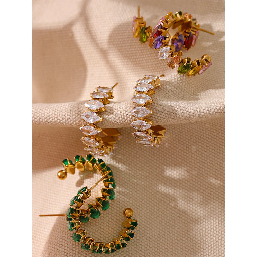 Colorful Cubic Zirconia Hoop Earrings