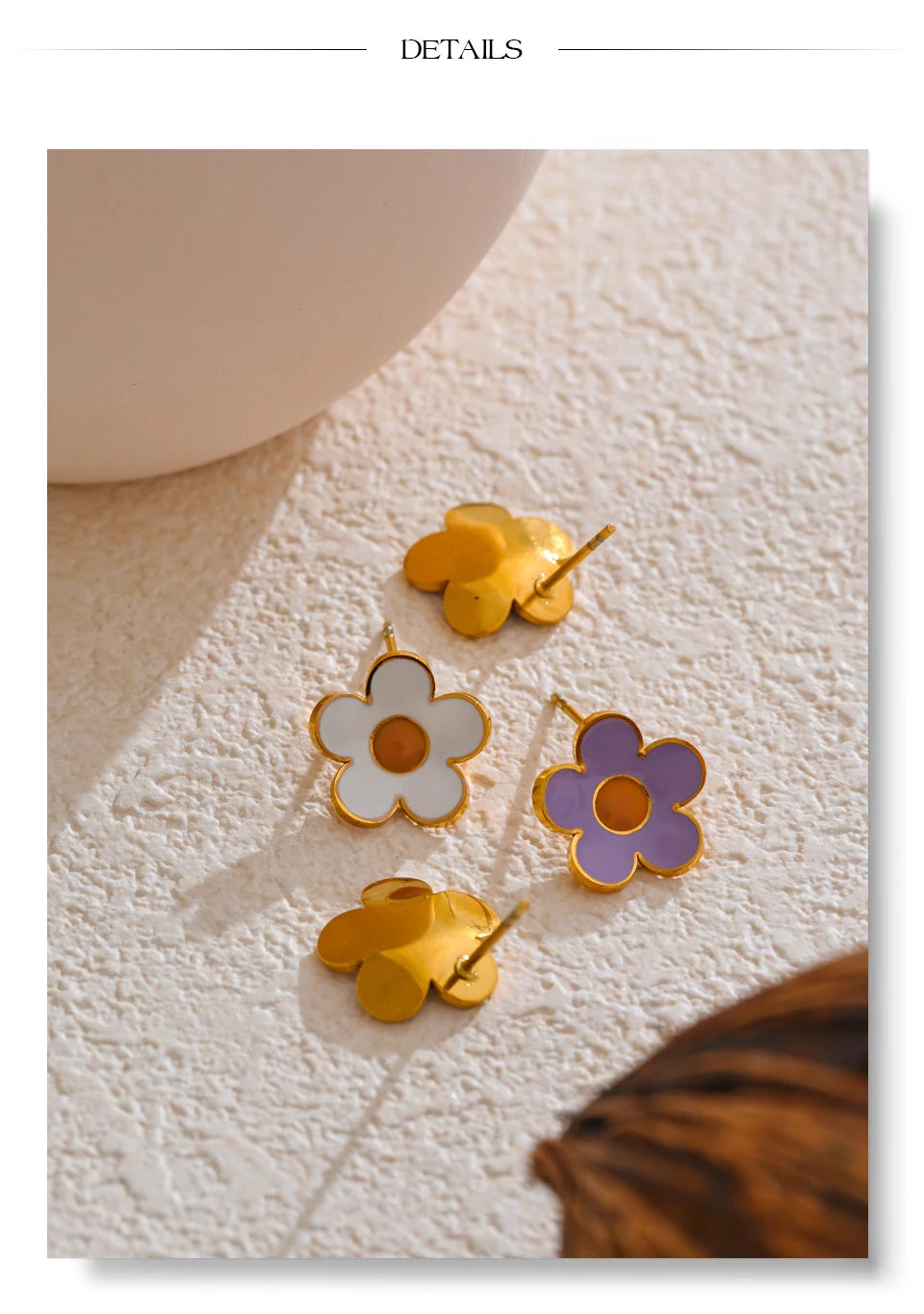 White Purple Enamel Flower Earrings