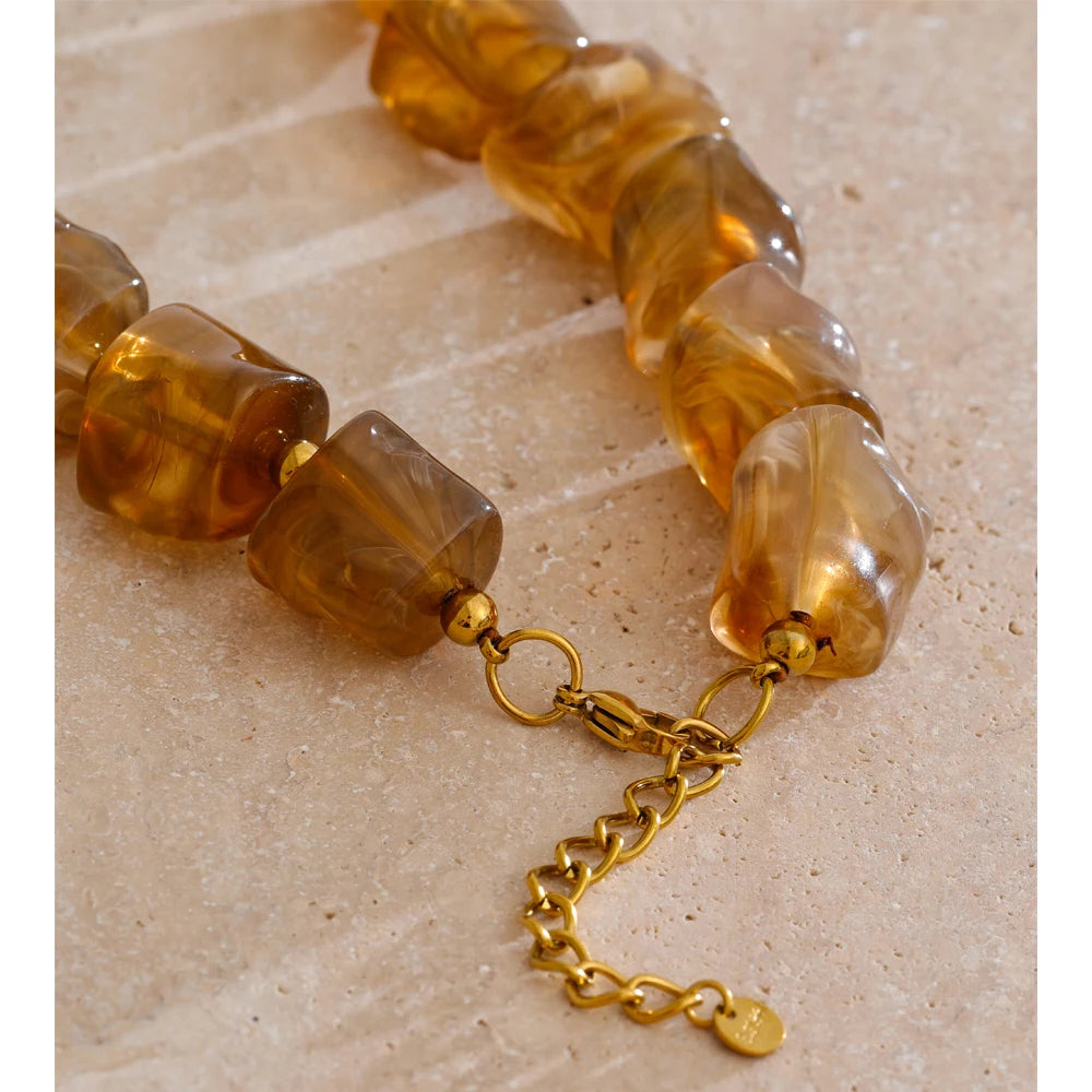 Amber Resin Sun Beads Chain Handmade Necklace