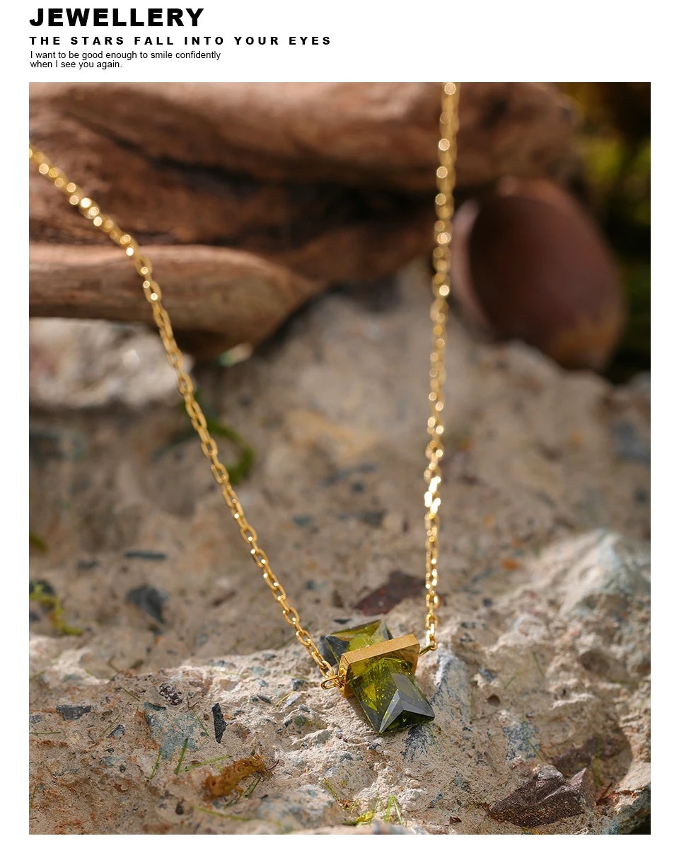 Olive Green Cubic Zirocnia Chic Necklace