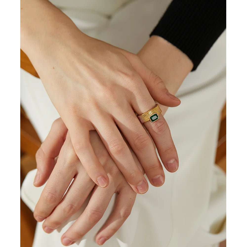 Zirconia Geometric Ring (Green-White)