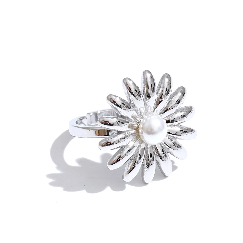 Pearl Sunflower Adjustable Ring