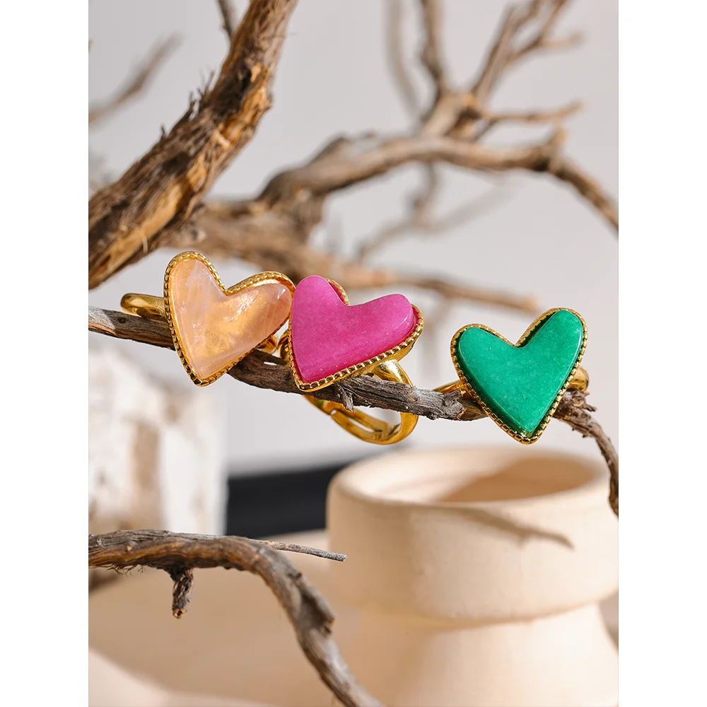 (Pink-Green-Brown) Candy Sweet Natural Stone Adjustable Ring