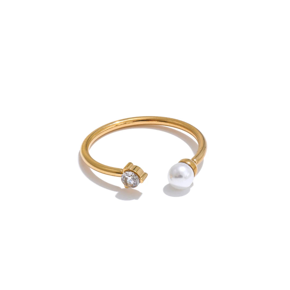 Imitation Pearls Zircon Chic Open Ring