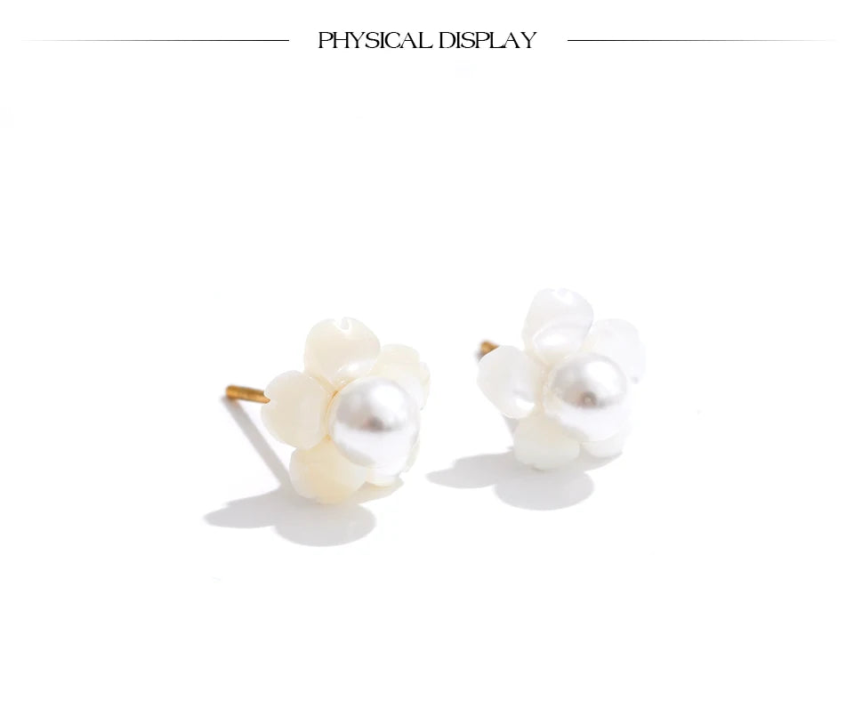 Natural Shell Pearls Flower Stud Earrings