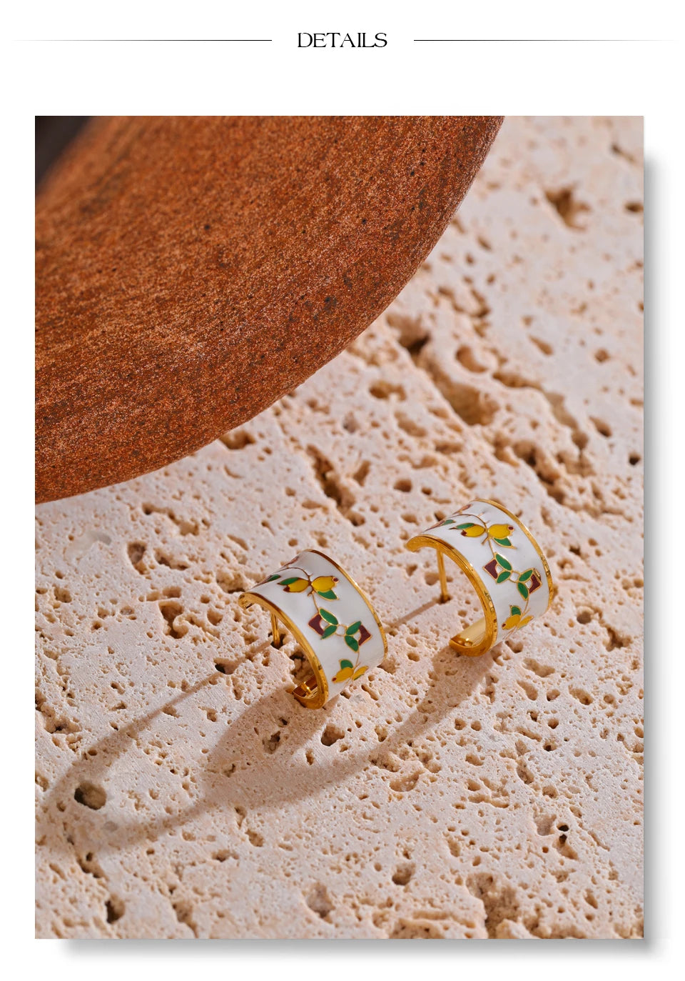 White Enamel Flower C Shape Hoop Earrings