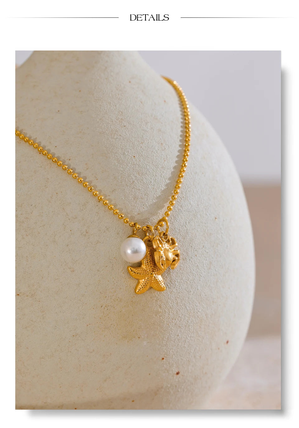 Ocean Pearl Starfish Crab Necklace