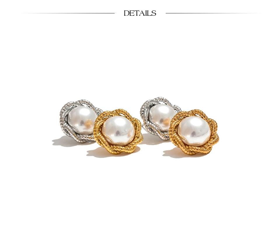 Pearl Round Flower Stud Earrings