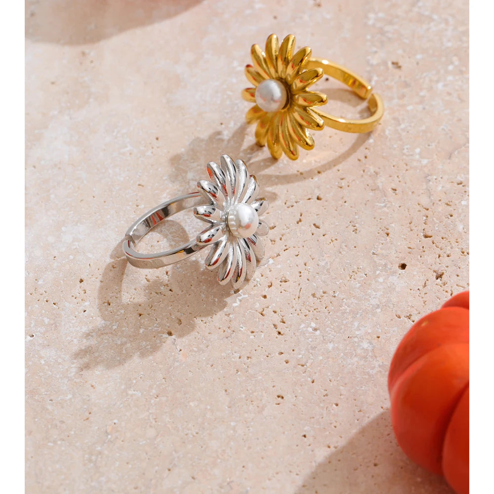 Pearl Sunflower Adjustable Ring