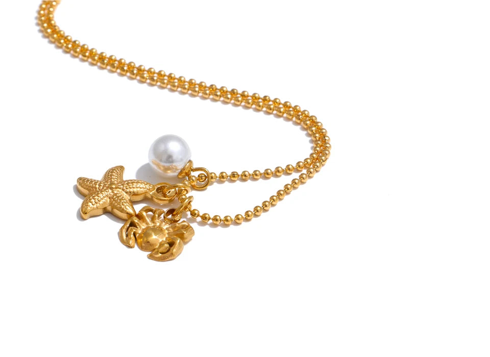 Ocean Pearl Starfish Crab Necklace