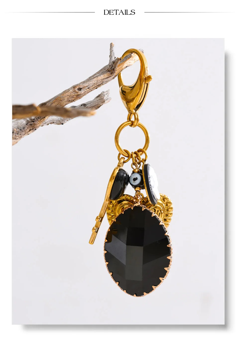 Black Resin Key Heart Chain Pendant Keychain