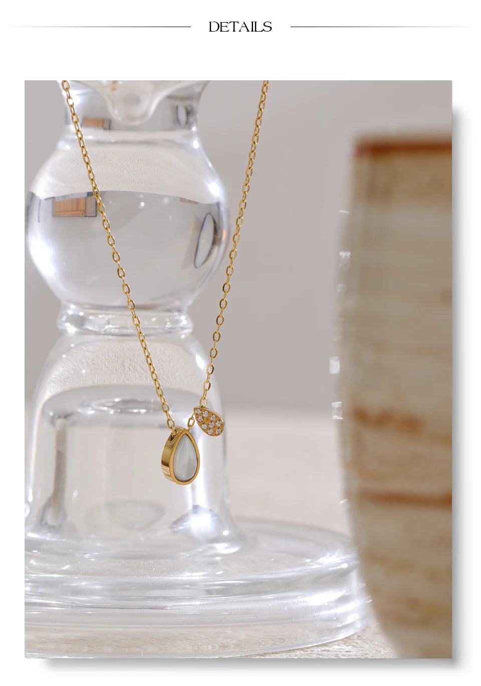 Natural Shell Zirconia Water Drop Pendant Necklace