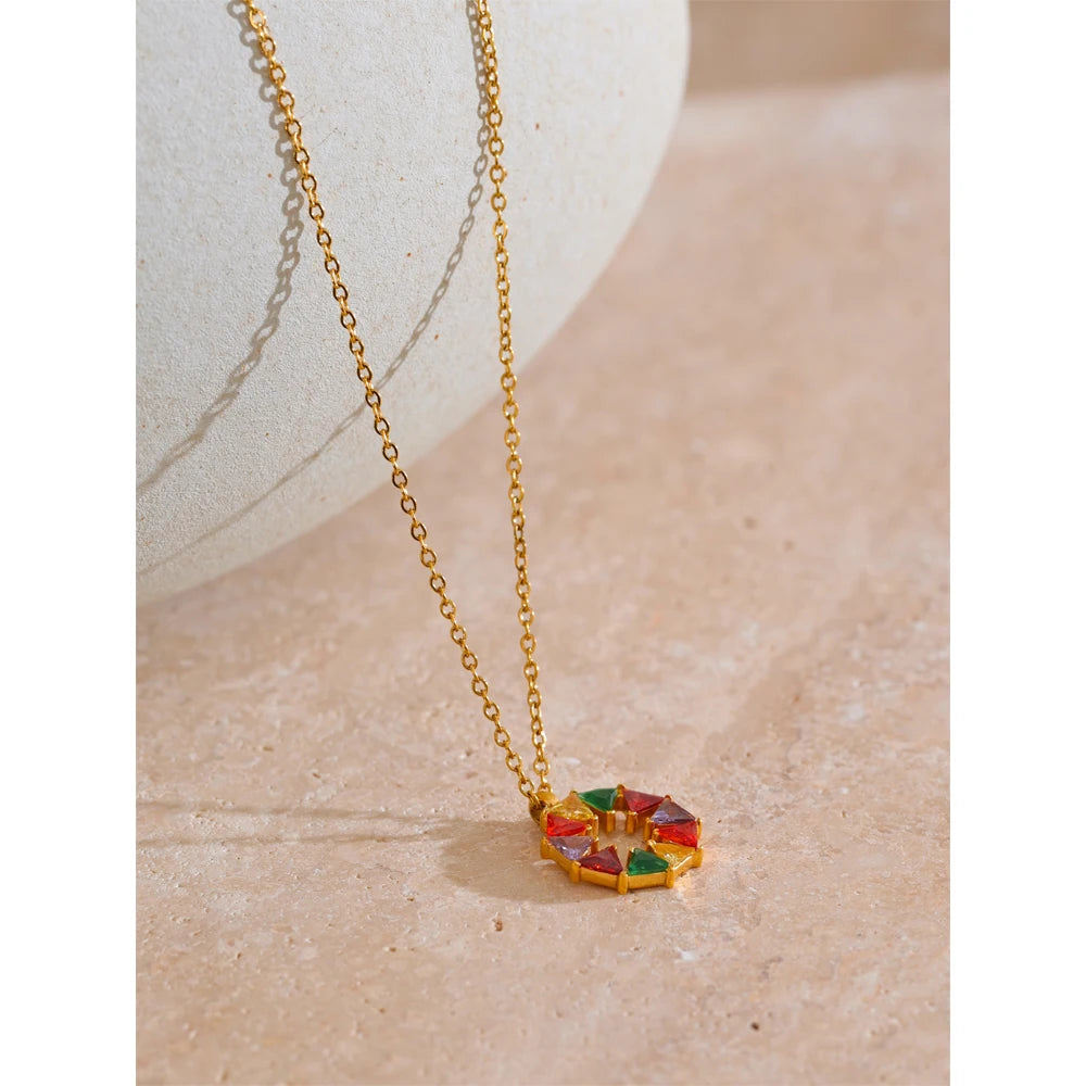 Colorful Bling Cubic Zirconia Round Rainbow Necklace