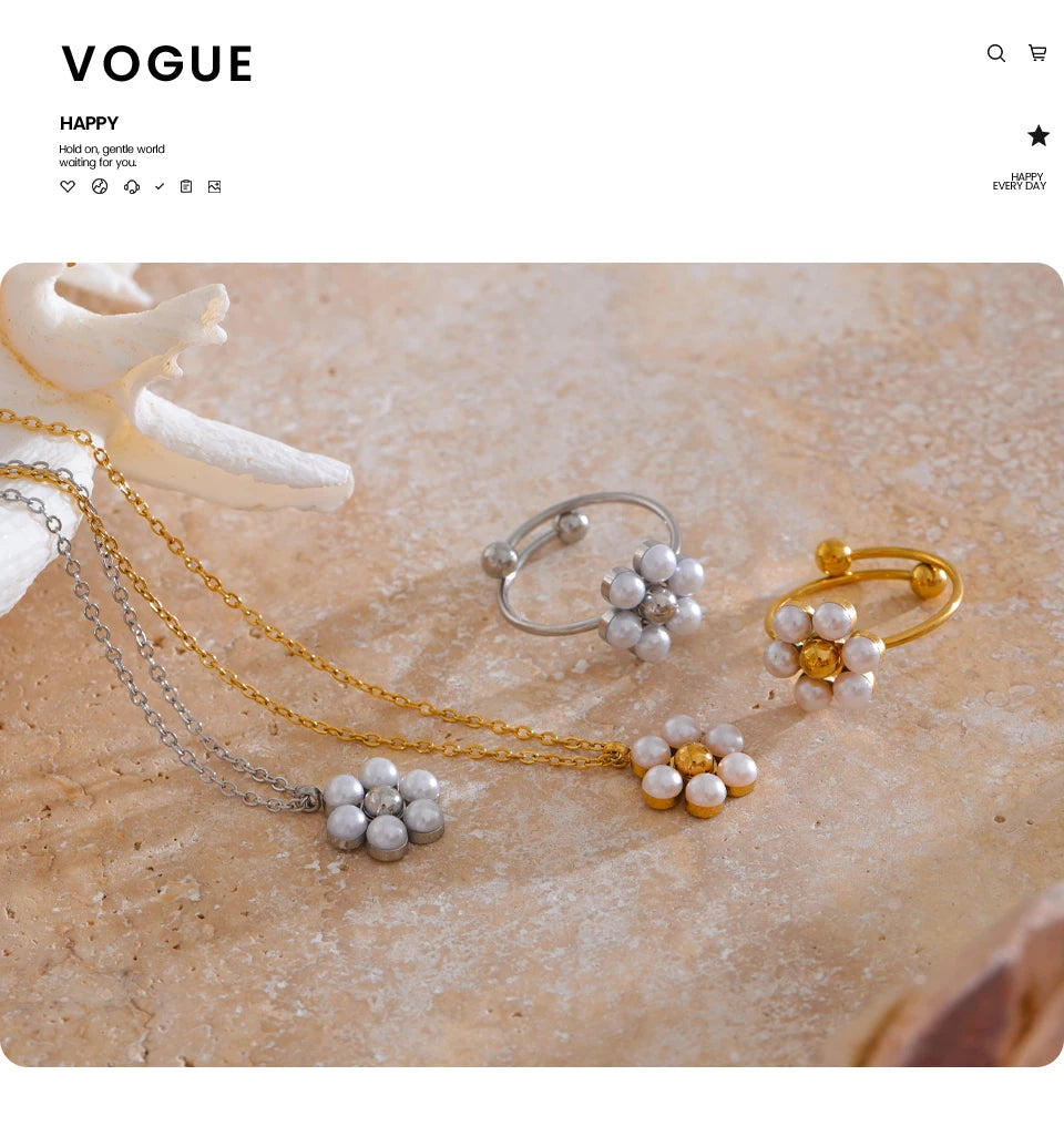 Pearls Flower Pendant Necklace Ring Set