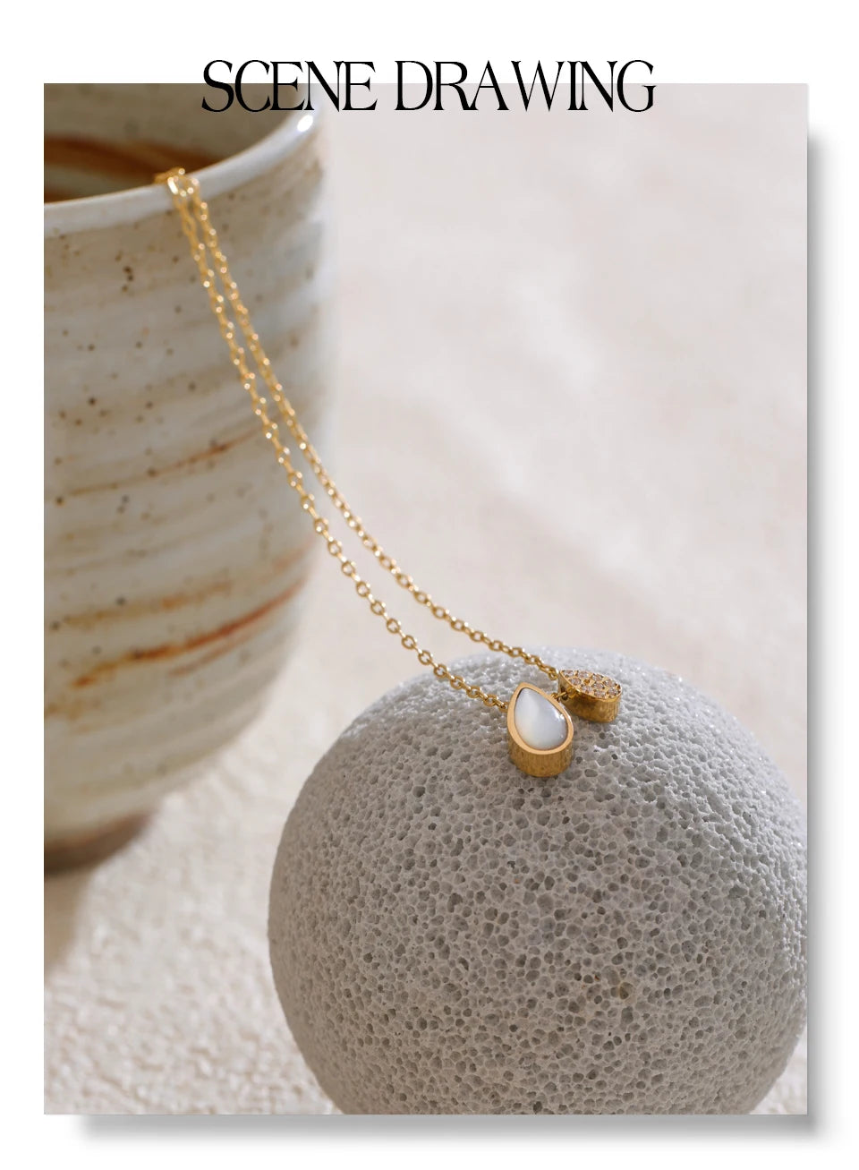 Natural Shell Zirconia Water Drop Pendant Necklace