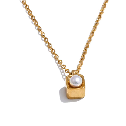 Natural Pearl Square Pendant Necklace