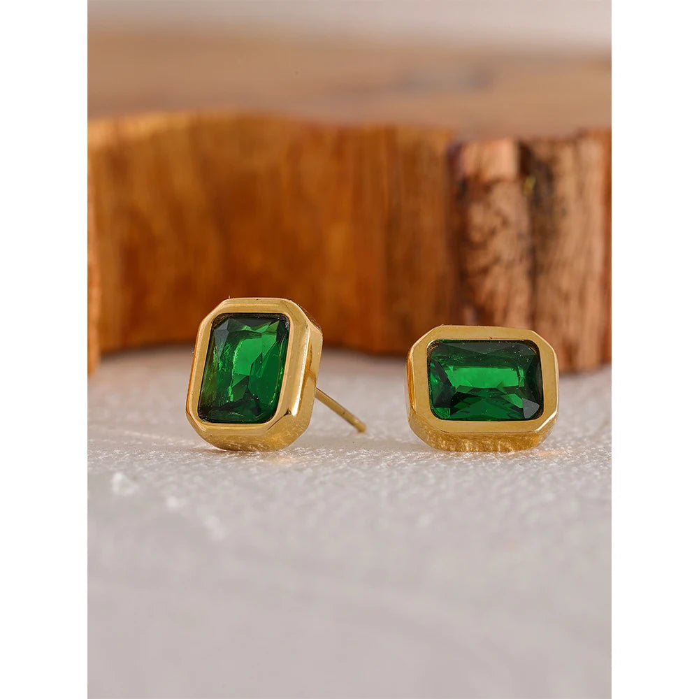 Square Geometric Stud Earrings (Pink-Red-Green)