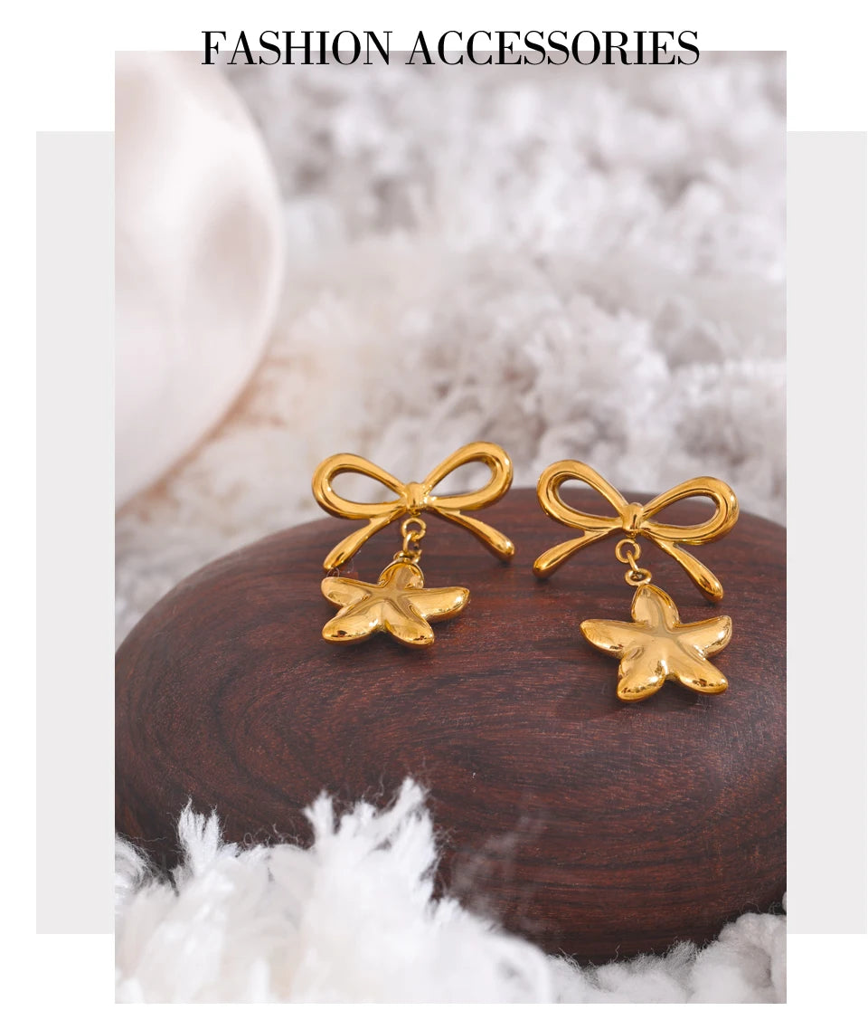 Bow Knot Star Drop Dangle Earrings