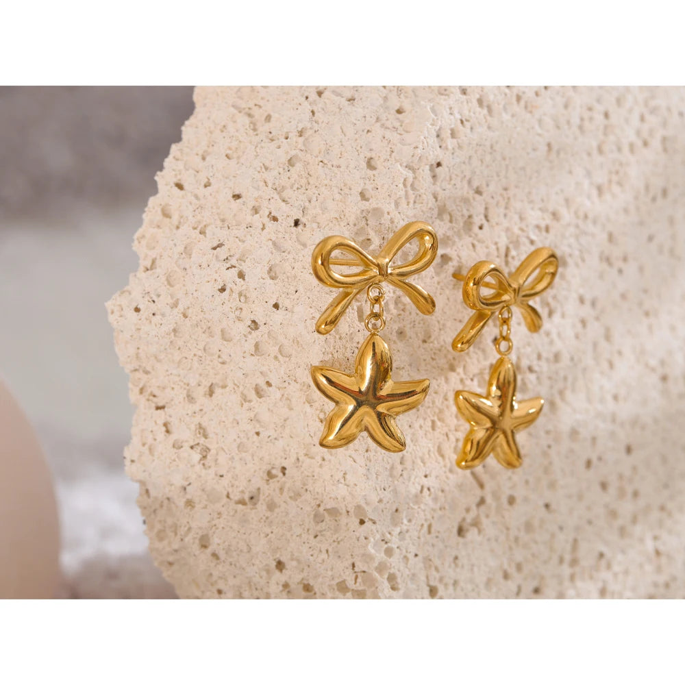 Bow Knot Star Drop Dangle Earrings