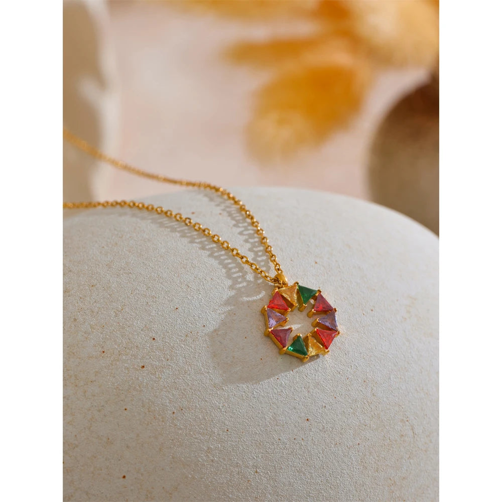 Colorful Bling Cubic Zirconia Round Rainbow Necklace