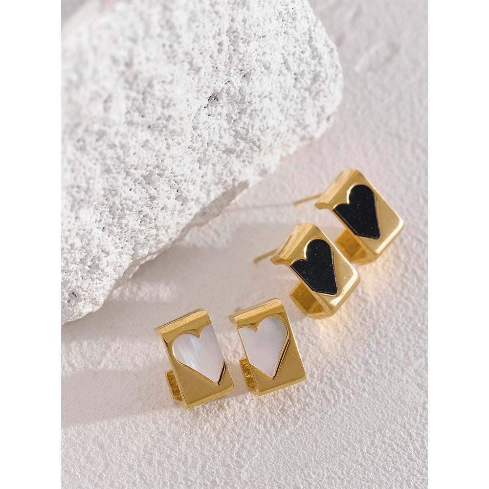 Shell Heart Golden Stud Earrings