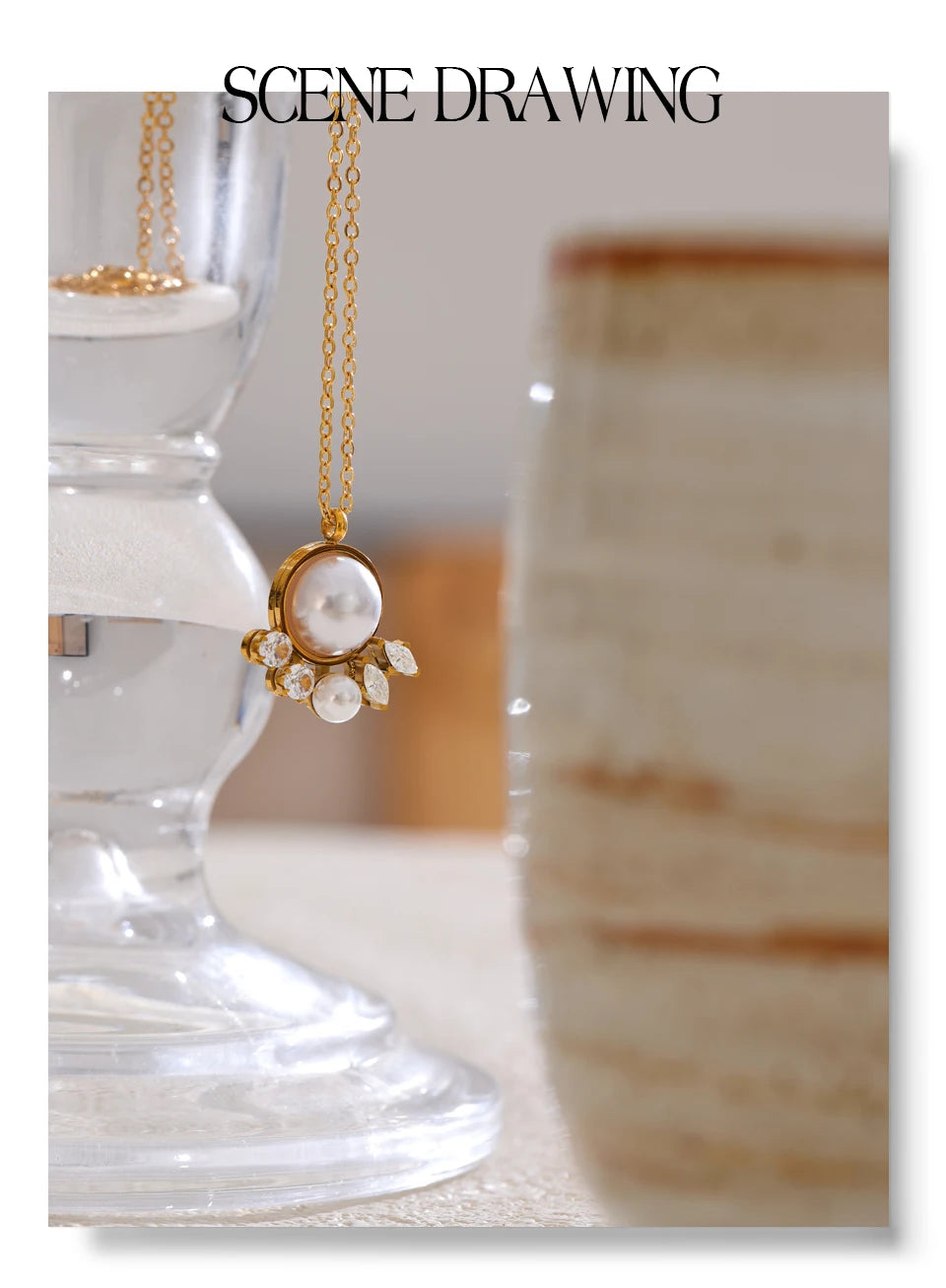 Simulated Pearls Round Zirconia Pendant Necklace