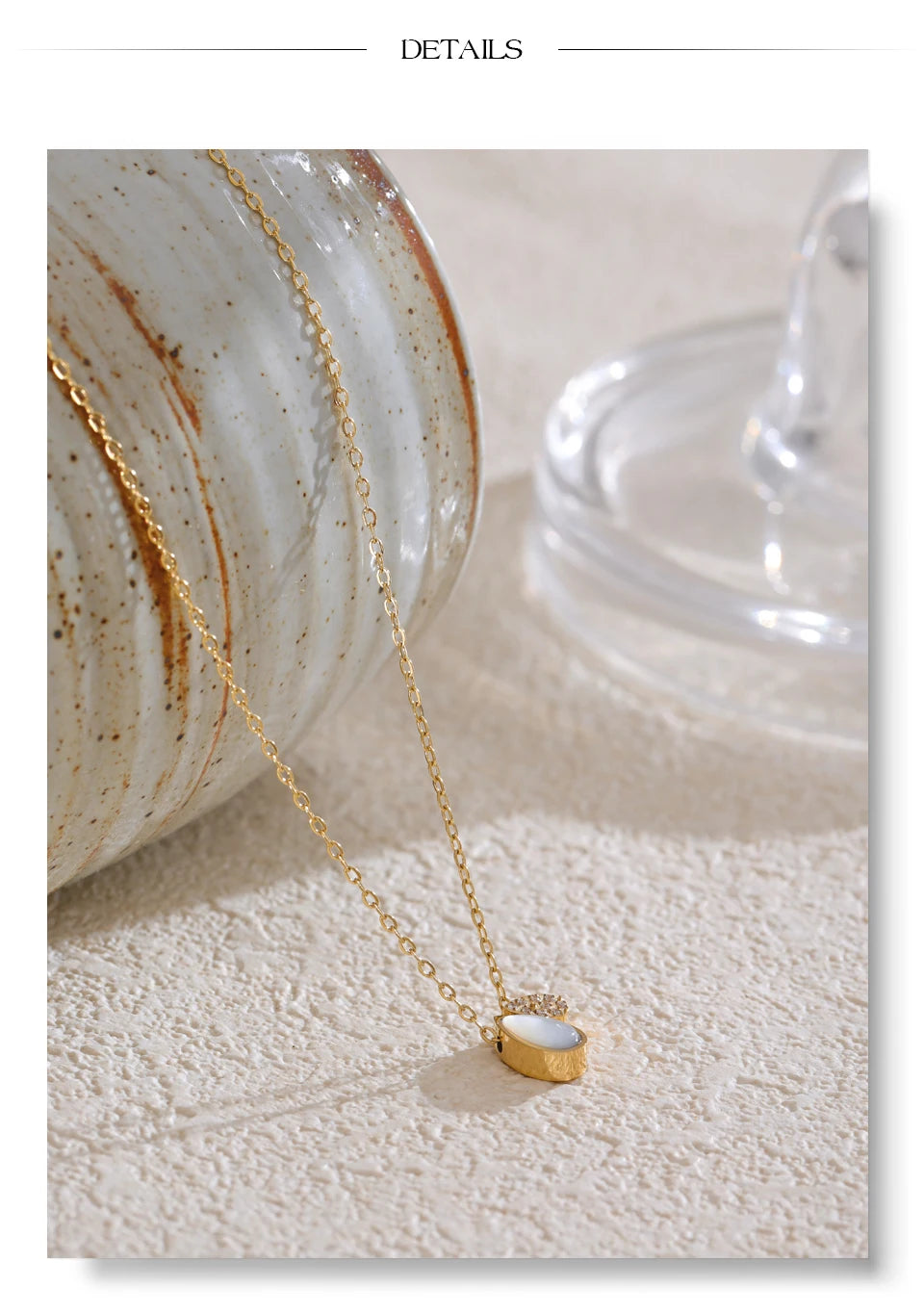 Natural Shell Zirconia Water Drop Pendant Necklace