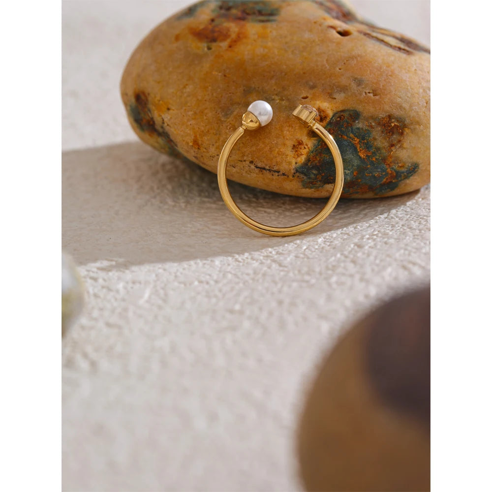 Imitation Pearls Zircon Chic Open Ring