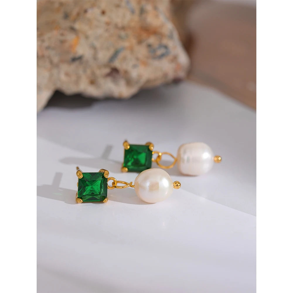 Natural Pearl Drop Earrings (Pink-Green-White)