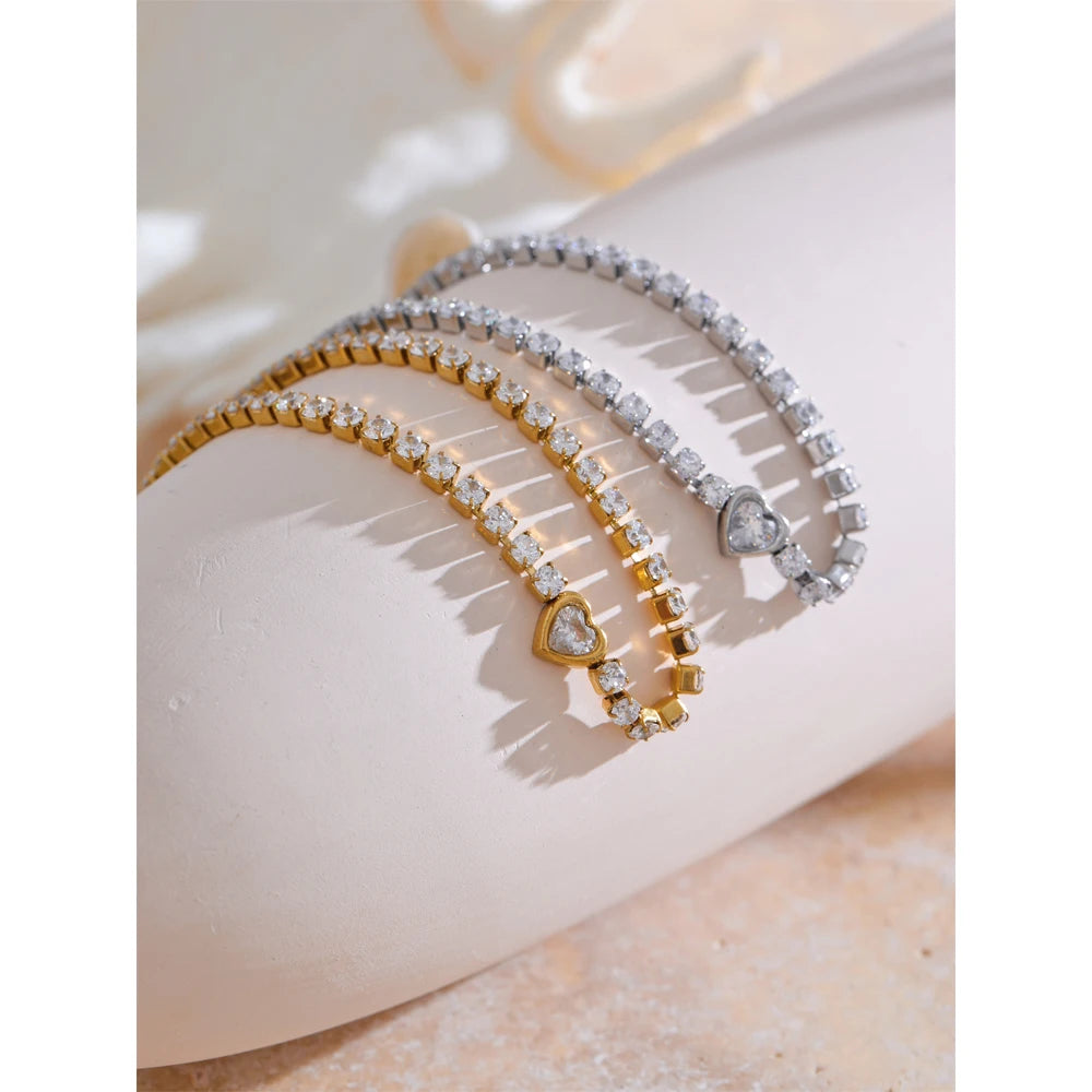 Cubic Zirconia Heart Chain Bracelet