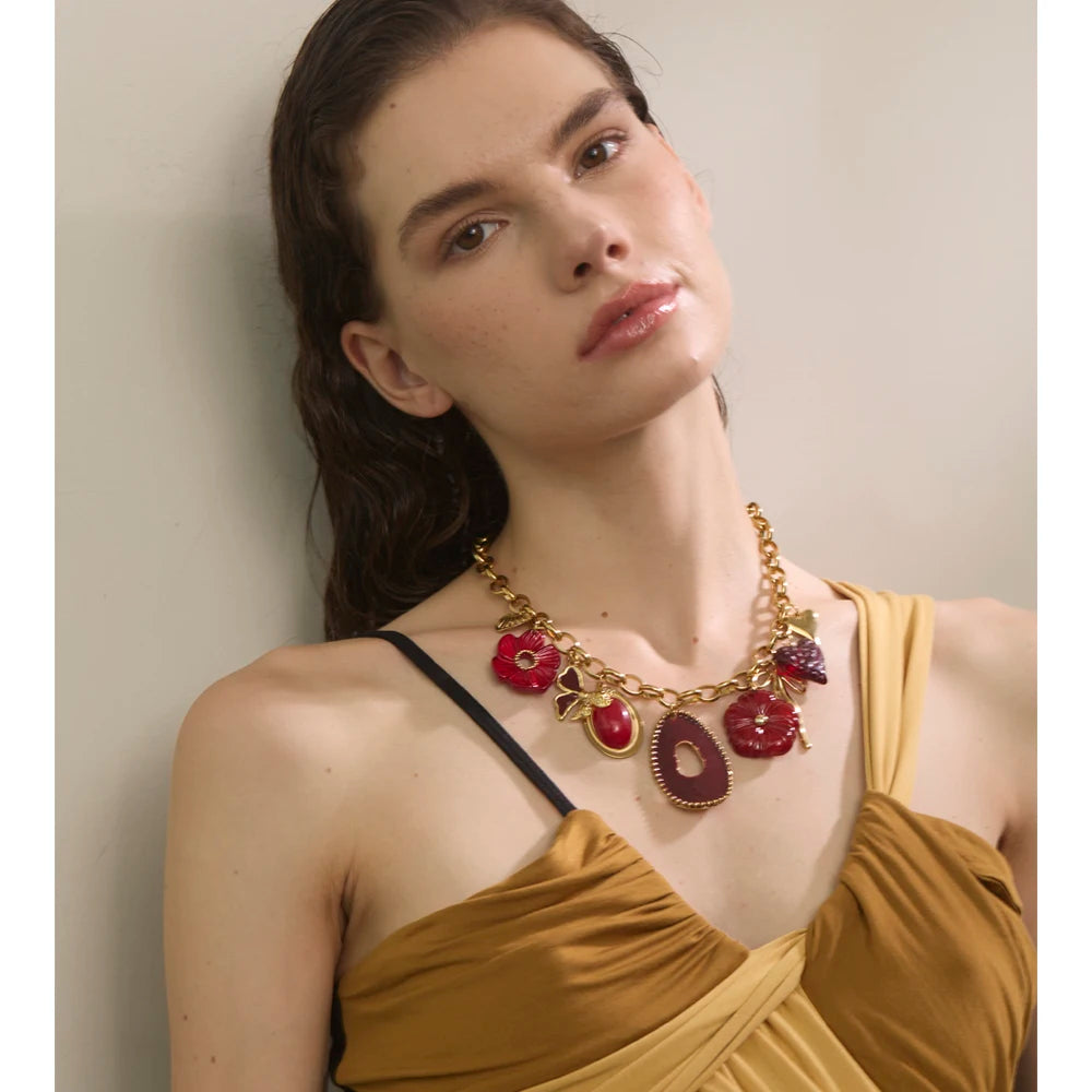 Red Resin Flower Charm Pendant Necklace