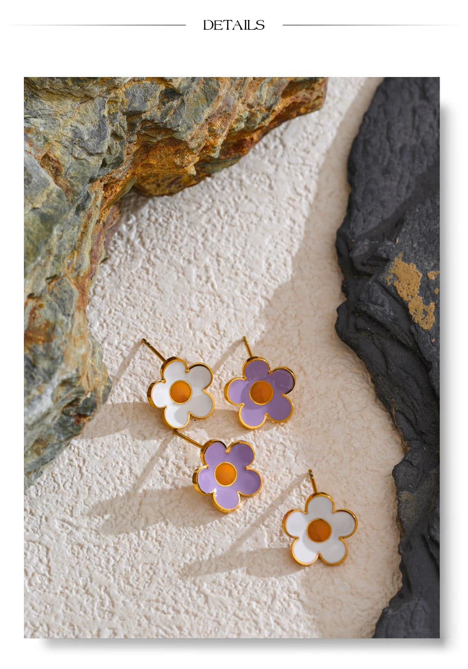 White Purple Enamel Flower Earrings