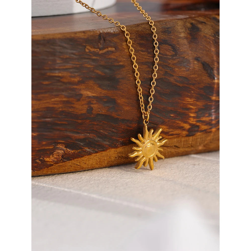 Golden Casting Sun Pendant Necklace