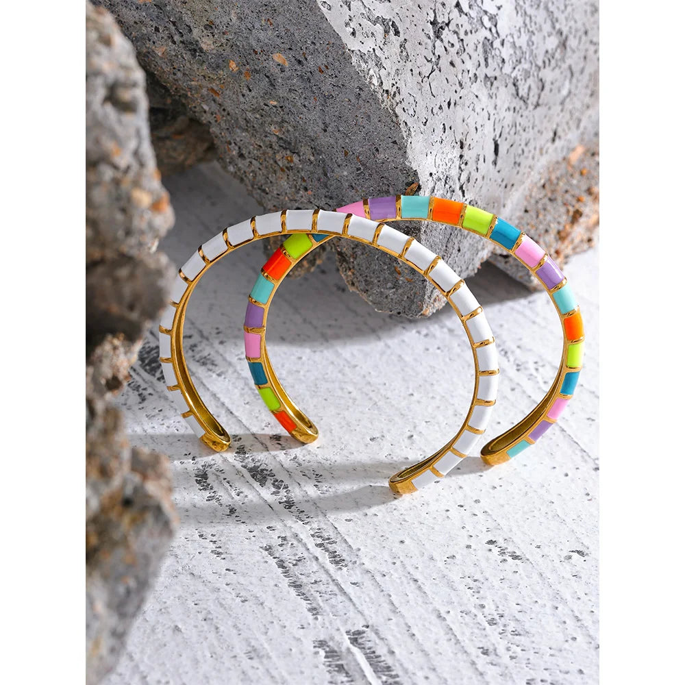 Colorful Enamel Open Cuff Bracelet