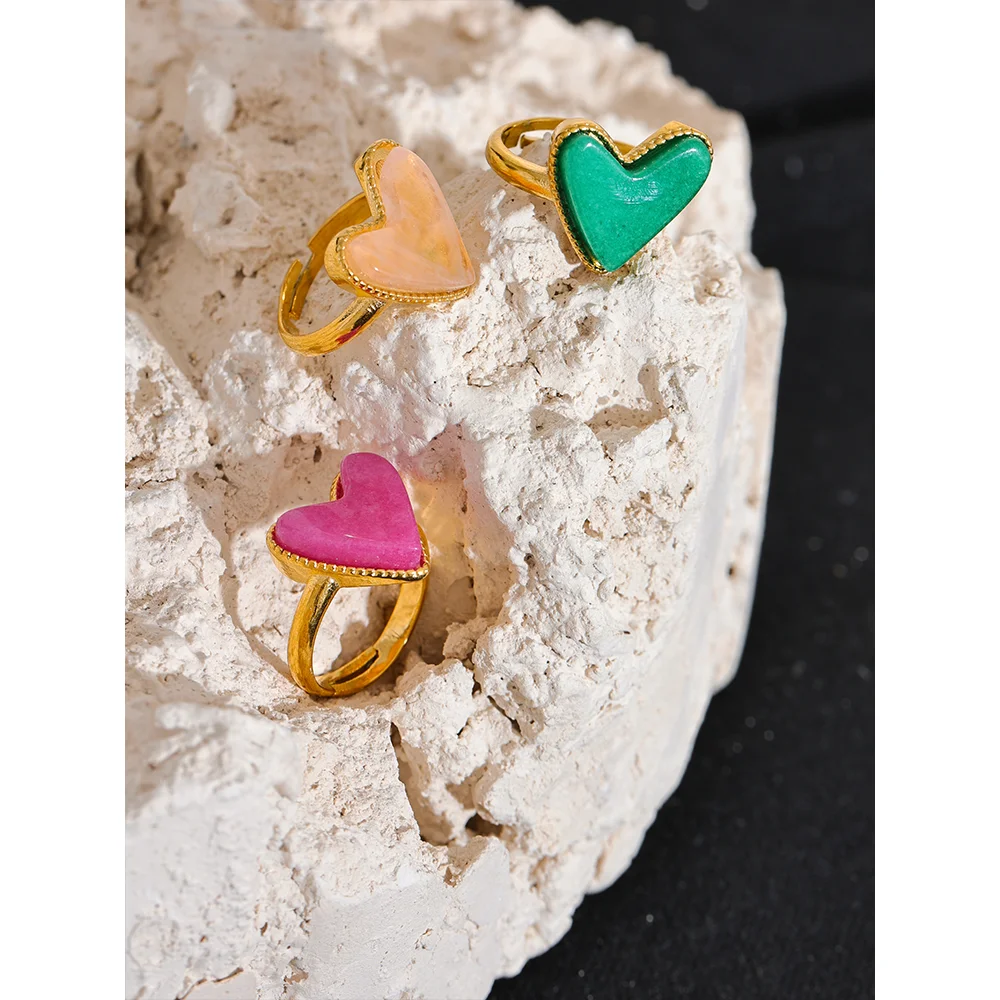 (Pink-Green-Brown) Candy Sweet Natural Stone Adjustable Ring